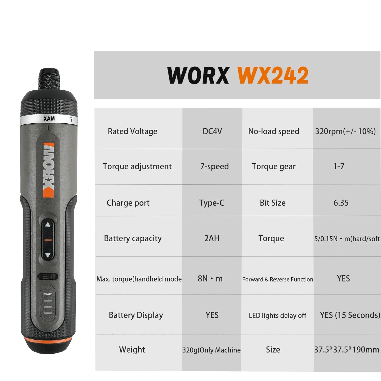 Worx-mini 4V electric screwdriver, WX240, wireless electric screwdriver, USB handle, electric drill tool WX240.7/WX240/WX242