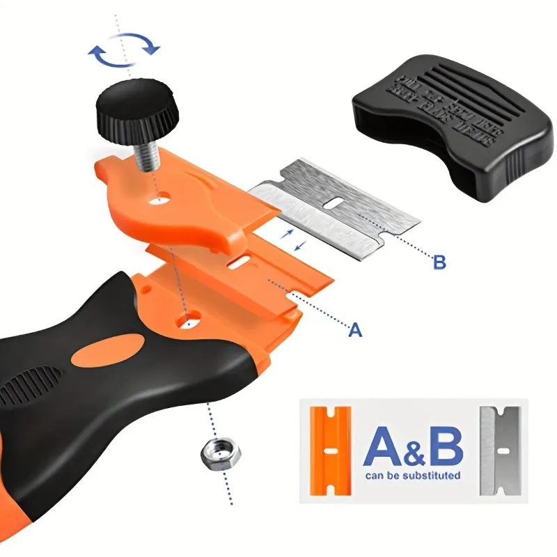 Plastic & Metal Razor Blade Scraper, Window Glass Cleaner, Vinyl Film & Adhesive Remover Tool for Car & Home